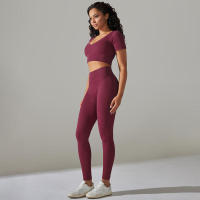 Conjunto de Yoga sin Costuras Leggings de Cintura Alta Top de Manga Corta Top Corto - details 10