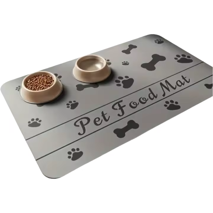 Alfombrilla De Comida Y Agua Para Mascotas Impermeable Y Absorbente Con Sujeción De Goma Para Perros Y Gatos Matriz De Alimentos Con Apoyo Antideslizante - 1