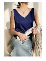 Top de Halter V para Mujer Camisola de Verano de Seda de Satén Blanco Vestido Delgado de Moda - details 20