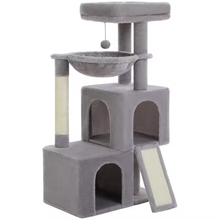 PAWZ Road Árbol para gatos de varios niveles con 2 acogedores condominios, hamaca, almohadilla rascadora para gatos, gran torre para gatos, poste rascador para gatos de interior, casa para gatos, juguetes para gatos - 1