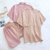 Conjunto de pijama de 2 piezas para pareja japonesa, hilo de algodón fino, pantalones cortos de manga corta, kimono para hombre y mujer, decoración del hogar - details 8