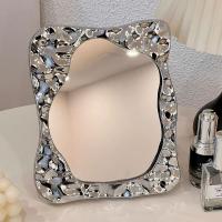 Espejo de maquillaje Princess Ins, espejo de tocador con patrón de onda Irregular con soporte, espejo cosmético, espejo ondulado de agua para escritorio - details 5