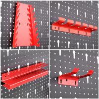 Organizador de pared de tablero de clavijas de metal de 120x60 cm con ganchos, kit de 17 piezas, contenedores de almacenamiento para garaje y organizador de herramientas de panel de tablero de clavijas. - details 6