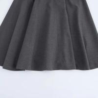BUNO-vestido Midi a la moda para mujer, cuello redondo, manga corta, cremallera, vestido ajustado para ir al trabajo, vestido plisado informal versátil Vintage para mujer - details 6
