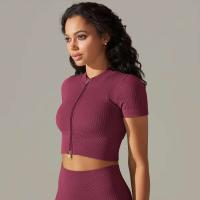Hamidou-Camiseta deportiva con cremallera para mujer, Top elástico ajustado y transpirable, ropa deportiva para gimnasio, correr y Yoga - details 4