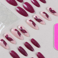 24 Piezas De Uñas Postizas En Forma De Almendra Larga Estilo Francés Con Diseños De Mariposa +1 Pegamento +1 Lija - details 2