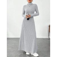 Mia Muse Vestidos casuales de otoño invierno decentes simples de color sólido de manga larga con cuello alto - details 4