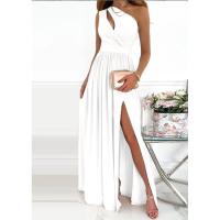 Vestido largo de alta calidad para mujer con abertura alta, textura hueca y hombros oblicuos en degradado de color. - details 5