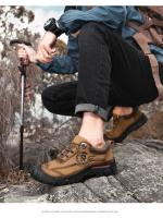 Zapatos de senderismo de cuero genuino para hombre, zapatillas de escalada anticolisión para acampar al aire libre, con cordones, Trekking - details 9