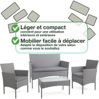 Muebles de jardín de Resina Trenzada Negra - 4 Asientos: 1 sofá, 2 sillones, 1 Mesa de Centro - Cojines Beige con - details 13