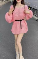 Jersey largo de punto para mujer, suéter holgado de color rosa, estilo coreano Harajuku, ropa básica para el trabajo, 2025 - details 11