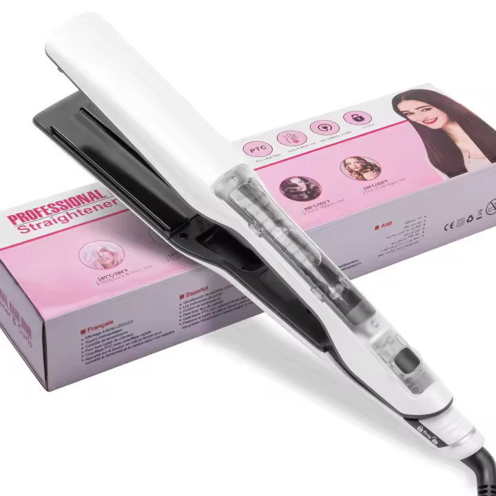 Plancha de pelo a vapor, salón profesional, Nano titanio, cerámica, plancha plana de vapor, planchas alisadoras de pelo para suavidad - 1