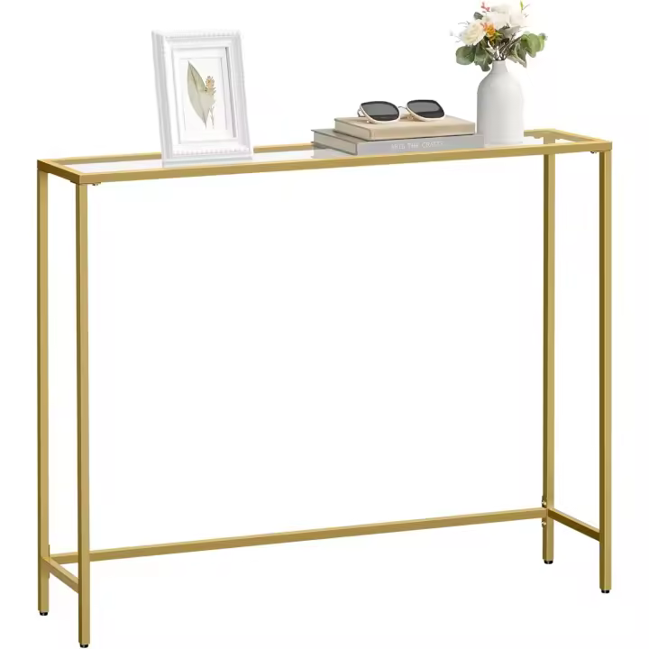 Mesa de Entrada de Vidrio Templado Dorado Pálido Estilo de Sofá Extremo Marco de Metal - 1