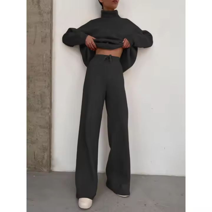 Traje informal de punto con cordones para mujer, traje de dos piezas, moda de otoño e invierno, nuevo - 1