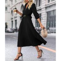Vestido de manga larga plisada para mujer, elegante, hermoso, color sólido, moda - details 12