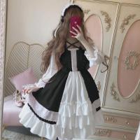 Lolita Alicia en el país de las Maravillas para mujer con volantes y mangas largas vestido Haruku japonés traje de muñeca de tela de algodón - details 3