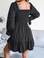 Vestido elegante de manga larga para mujer, falda de cuello cuadrado, de Color sólido vestido de volantes, moda de primavera y otoño - details 29