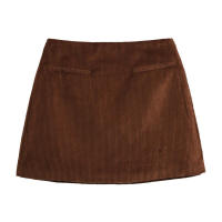 Minifalda de pana vintage para mujer, falda acampanada de cintura alta, elegante informal para oficina, otoño e invierno - details 2