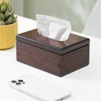 Caja de pañuelos de escritorio de madera de nogal de imitación, soporte para servilletas de madera Vintage, caja de almacenamiento de papel cuadrada de estilo Simple para el hogar - details 7