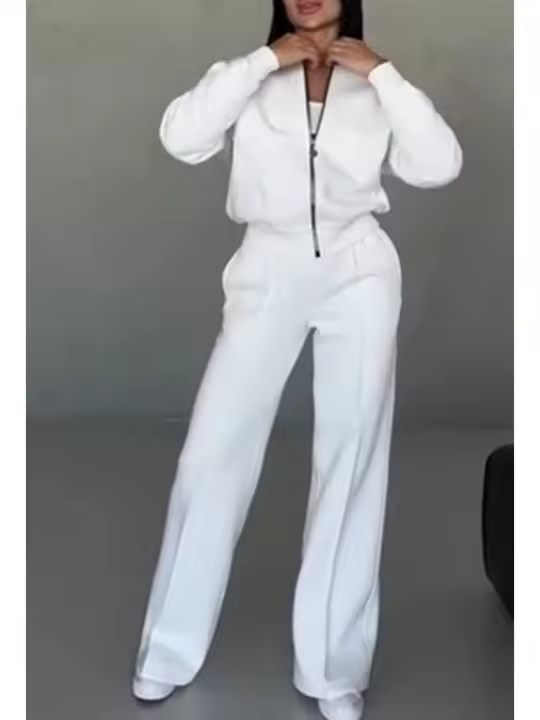2025 Conjunto de dos piezas de primavera y otoño para mujer Chaqueta holgada informal con cremallera Moda versátil - 1