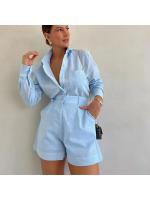 Conjuntos de 2 piezas de manga larga para mujer, pantalón corto informal con bolsillos y botones simples, camisas, Tops, traje de moda de verano 2025 - details 3