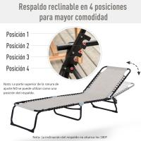 Silla Reclinable de Jardín con Sistema de Cordones para Exterior Marco Acero 197x58x30 cm Crema - details 3