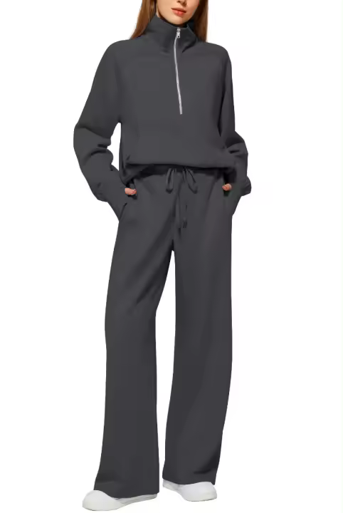 Conjunto de dos piezas informal de mujer con top y pantalón de cuello alto, conjunto de tres piezas para mujer, otoño - 1