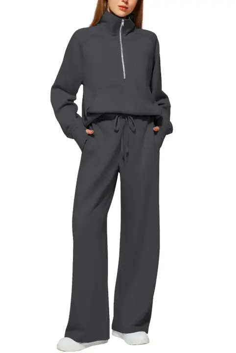 Conjunto de dos piezas informal de mujer con top y pantalón de cuello alto, conjunto de tres piezas para mujer, otoño - 1