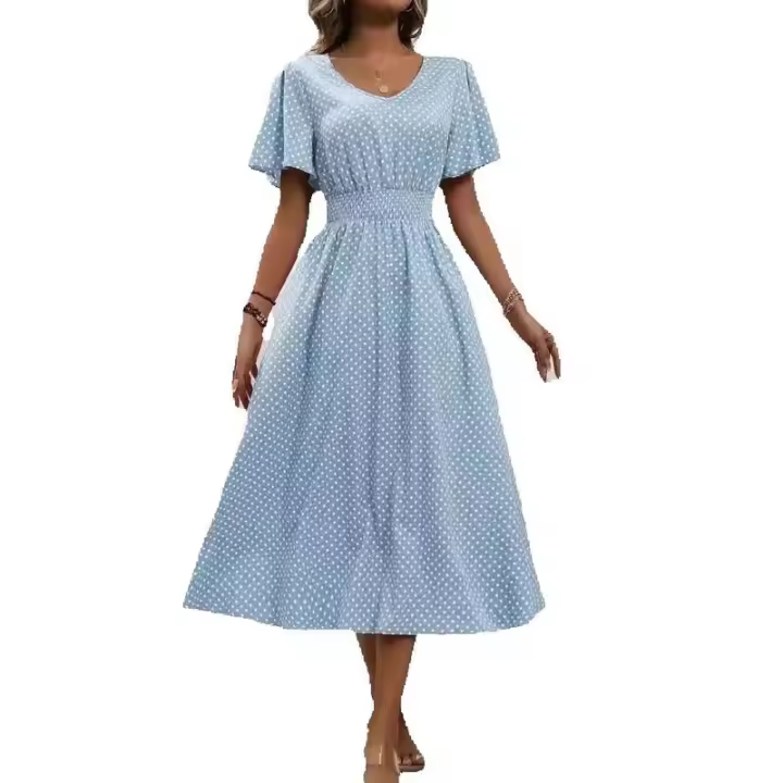 Vestido casual con cuello en V y lunares de Temu, nuevo de 2024 - 1