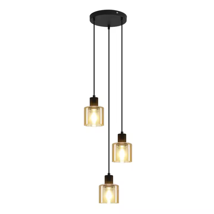 CBJKTX Lámpara colgante para mesa de comedor, lámpara colgante vintage, 3 bombillas, lámpara colgante para mesa de comedor E27, metal negro, retro industrial - 1