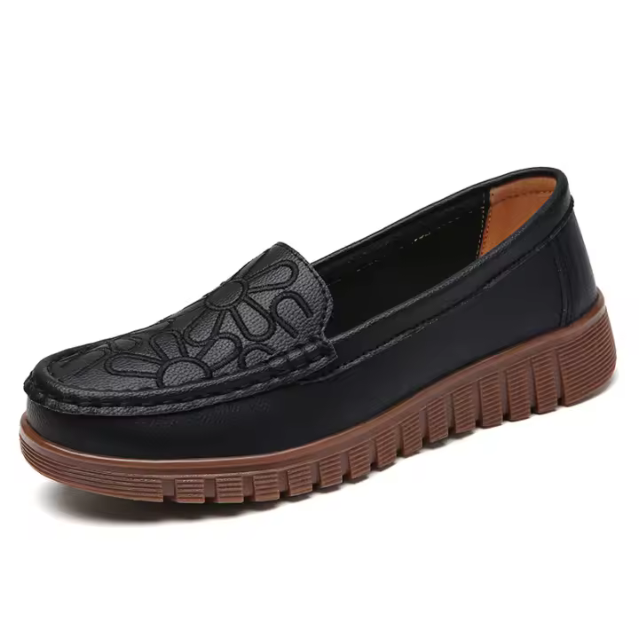 Zapatos de mujer de piel auténtica, zapatos de punta, zapatos para madres de mediana edad y mayores, zapatos planos de piel antideslizantes, suelas blandas, zapatos que no cansan. - 1