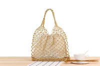Instagram-Bolso de mano tejido con hierba para mujer, bolsa de playa con gancho de mano de hilo dorado y plateado sólido, a la moda, nuevo - details 2