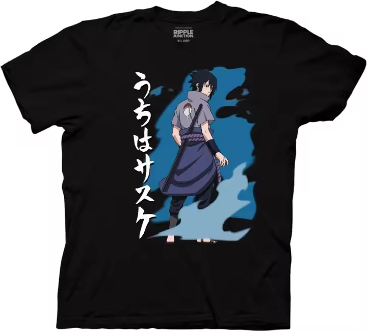 Moda Naruto Shippuden Camiseta de manga corta para hombre Sasuke Uchiha Blue Flame Cuello redondo - 1