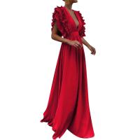2023 mujeres Chic y elegante con cuello en V largo fiesta señoras moda Sexy blanco negro volantes Maxi vestido vestidos de noche - details 2