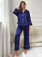 Ropa de dormir de satén de seda, pantalones con cuello ranurado, conjunto de camisón de 2 piezas, Tre y otra ropa informal para mujer - details 20