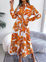 Vestido camisero con cordones para mujer, traje largo con cuello tipo Polo, estampado Floral en contraste, primavera y verano, novedad de 2023 - details 15