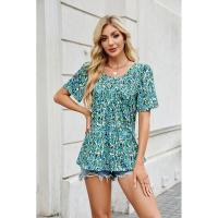 BUNO-2025 Nueva camisa de verano 2025 para mujer, ropa para mujer, blusa con cuello en V, Tops de manga corta a la moda, blusas holgadas con estampado Floral a rayas para mujer - details 1