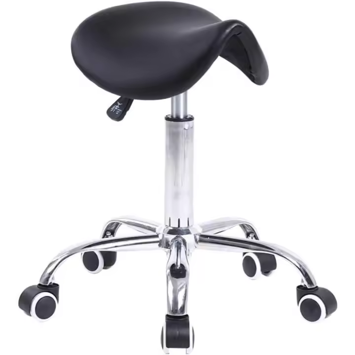 Taburete con Ruedas Silla Trabajo Altura Ajustable Giratorio Taburete de Oficina con Asiento de Silla de Montar Negro - 1