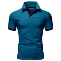 Polo de manga corta ajustado para hombre, camisa de cuello suave y sólido, trabajo, Golf, senderismo, informal, azul marino/blanco - details 13