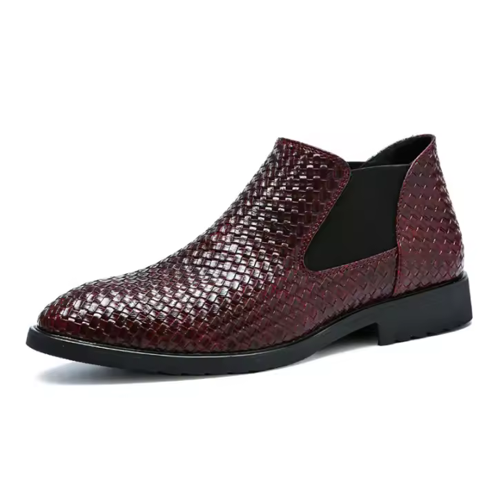 Botas de cuero tejidas a mano para hombre, botas Chelsea para hombre - 1