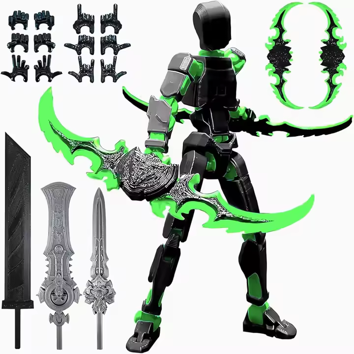 T13 (Montaje Completo) Figura de Acción Impresa en 3D, Figuras de Acción de Robot Dummy 13, Figura de Acción Coleccionable T13 Articulada, para Decoraciones de Escritorio de Coleccionistas, muñeco de acción (Negro Verde) - 1