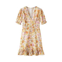 Vestido de Verano Floral de Largo A-líneas con Manga Abullonada Vestido de Vacaciones para Mujeres - details 0