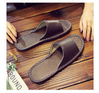 Casa antideslizante fondo suave salón de belleza piso de madera interior color sólido zapatillas de cuero para hombres y mujeres - details 2