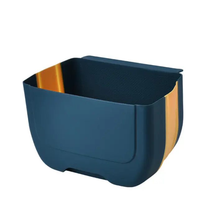 Mini bote para colgar, bote de basura para fregadero, plegable de pared (3L) (azul amarillo) - 1