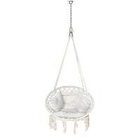 Silla Colgante Exterior con Flecos, Silla Hamaca Columpio de Algodón con 2 Cojines, Barra Separadora de Madera, Hamaca Portátil para Interior y Exterior, Gris - details 10