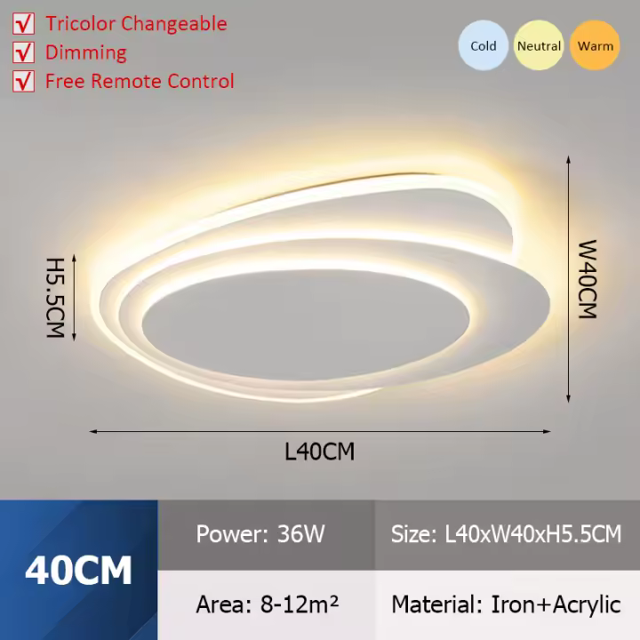 [1 año de garantía] TOMAX Luz principal de la sala de estar Lámparas redondas de dormitorio Arte minimalista Luces de techo Diseño minimalista moderno Luz de techo inteligente - 1