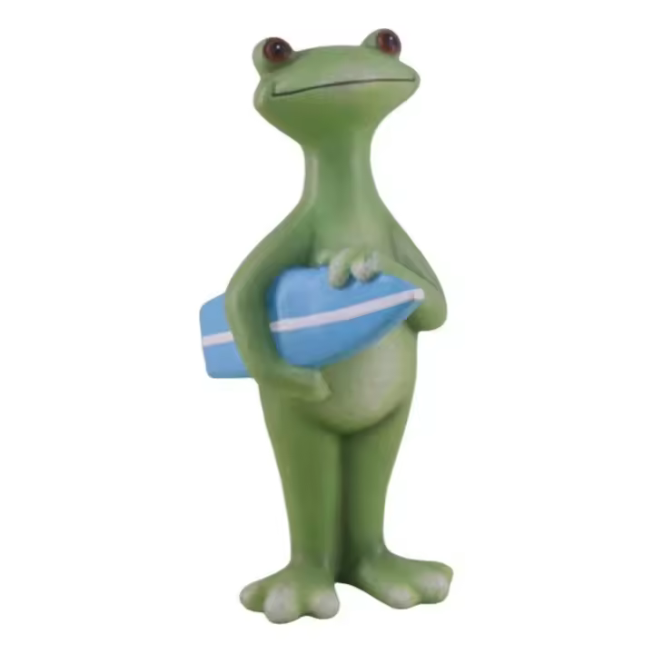 Estatua de rana de vacaciones de resina, regalo único, divertida estatua de rana surfista hecha a mano, escultura de Animal de estilo lindo, escritorio de oficina - 1