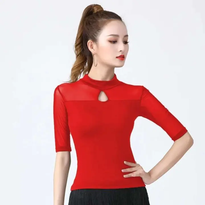Top mujeres latinas, entrenamiento básico TRE para niñas, trajes de salón, baile de samba, tango, flamenco, camiseta de práctica de baile, 2024 - 1