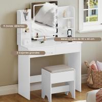 Espejo con Luz LED Regulable 2 Puertos USB, 2 Cajones, 4 Estantes Ideal para Maquillaje en Dormitorio - details 4