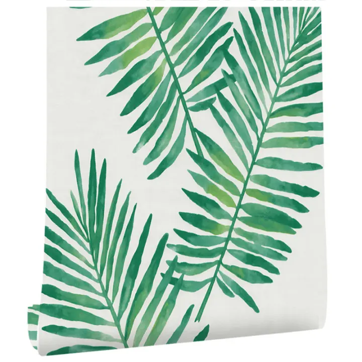 Peel and Stick Wallpaper Self-Adhesive Removable Wallpaper Decorative Wall Covering Green Palm Leaf Easy to Clean for Home Decor - 1
